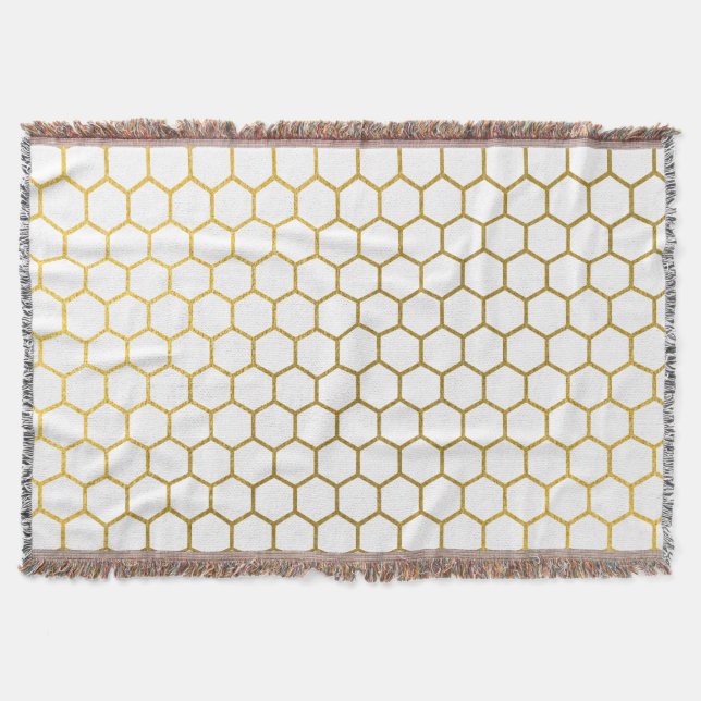 Cobertor Padrão Geométrico do Hexágono Branco e Dourado (Frente)