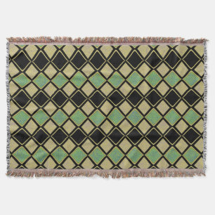 Cobertor Padrão Harlequim em Dourado, Verde e Preto 