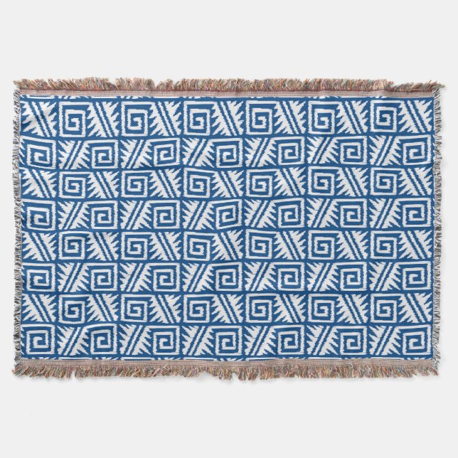 Cobertor Padrão Ikat Aztec - Azul Cobalto e Branco (Frente)