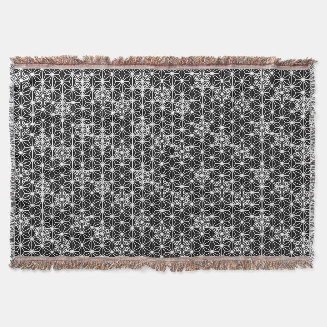 Cobertor Padrão Japonês Asanoha, Preto e Branco (Frente)
