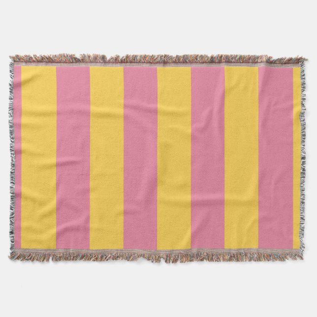 Cobertor Padrão Listrado Vertical Rosa Vibrante e Amarelo (Frente)