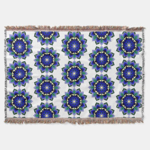 Cobertor Padrão Mandala 02 em azul escuro