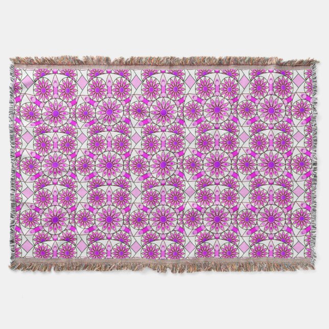 Cobertor padrão mandala, lavanda, rosa, rosa quente, branco (Frente)