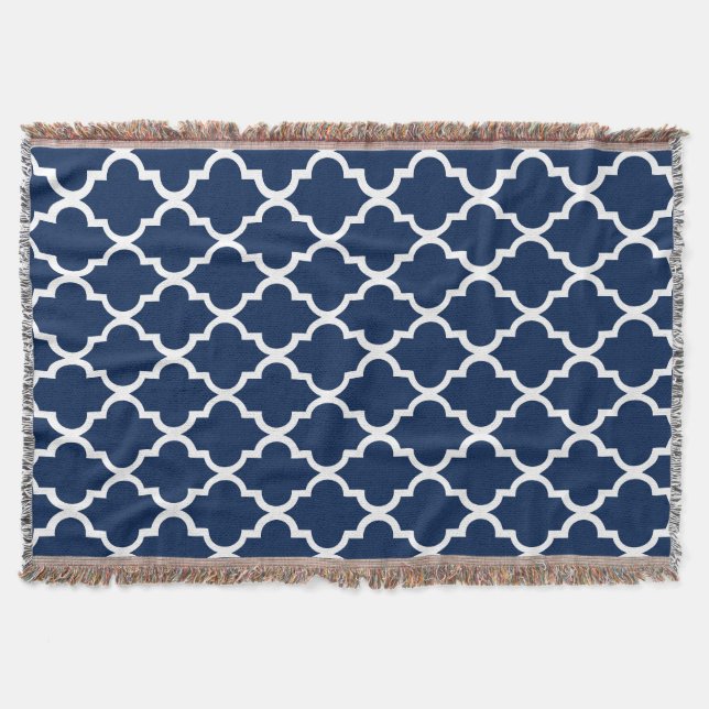 Cobertor Padrão marinho de Azulejos de Quatrefoil Azul (Frente)