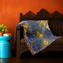Padrão Marroquino Quatrefoils Azul Cobalto Dourado