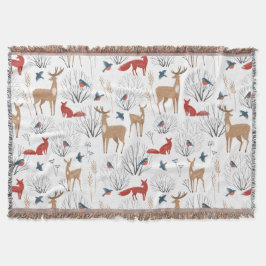 Cobertor Padrão Minimalista de Animais da Floresta de Inver