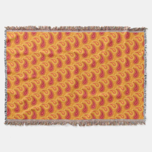Cobertor Padrão Persa de Paisley Laranja Oriental (Frente)