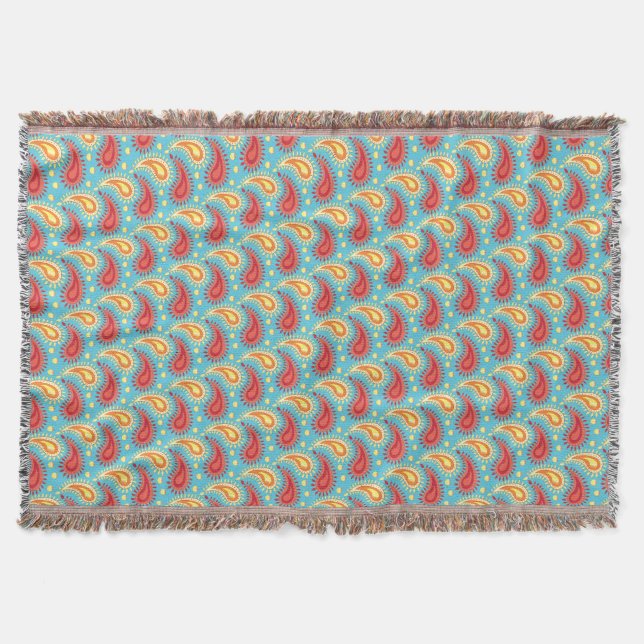 Cobertor Padrão Persa Paisley Laranja Turquesa Oriental (Frente)