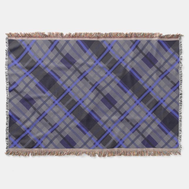 Cobertor Padrão Preto da Cinza Azul Tartan Moderno (Frente)