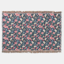 Cobertor Padrão Romântico de Jardim Floral Azul-Navy
