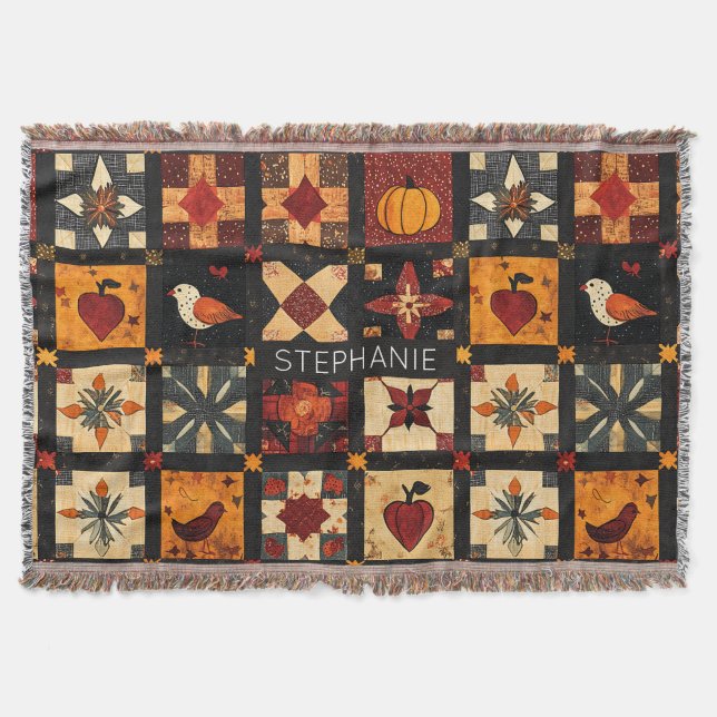Cobertor Padrão Rustic Autumn Patchwork Quilt | Farmhouse (Frente)