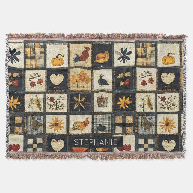Cobertor Padrão Rustic Autumn Quilt | Patchwork de fazenda (Frente)