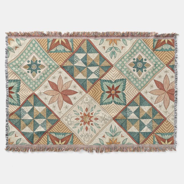 Cobertor Padrão Rustic Diamond Patchwork - Geométrico (Frente)