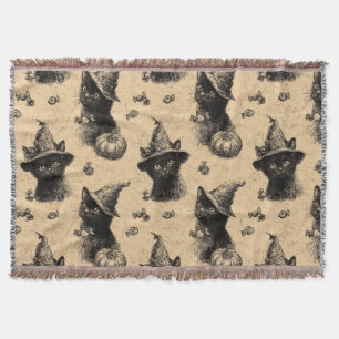 Cobertor Padrão Rustic Vintage Black Cat Witch Halloween