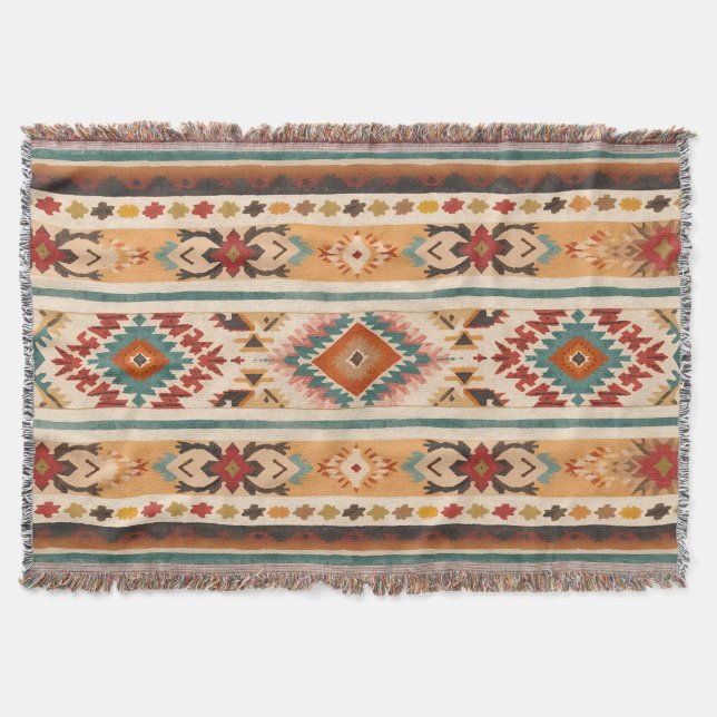 Cobertor Padrão Rustic Watercolor Southwestern Stripe (Frente)