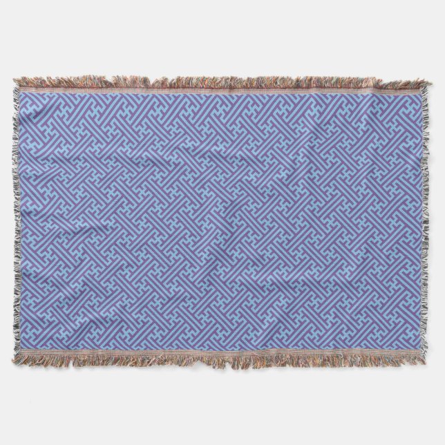 Cobertor Padrão Sayagata, Japonês, Roxo e Azul (Frente)