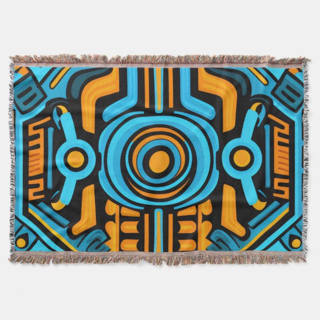 Cobertor padrão simétrico azul e laranja 155 (Frente)