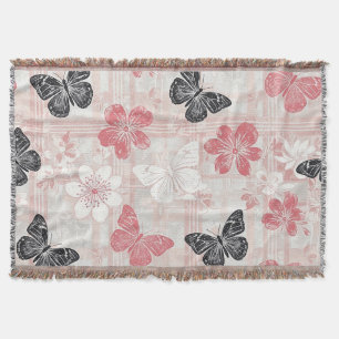 Cobertor Padrão Toile Botânico Vintage de Borboleta (3)