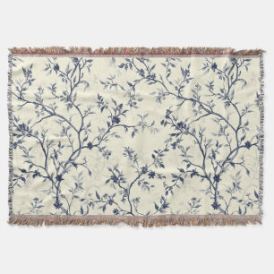 Cobertor Padrão Toile Floral Vintage Azul (1)