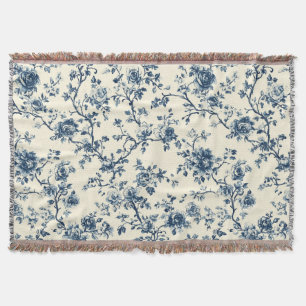 Cobertor Padrão Toile Floral Vintage Azul (2)