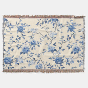 Cobertor Padrão Toile Floral Vintage Azul (6)