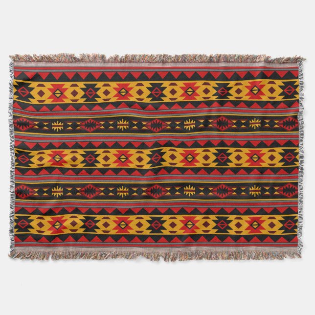 Cobertor Padrão Tribal Dourado Vermelho Design do Sudoeste (Frente)