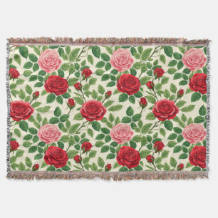 Cobertor Padrão Vibrante de Rosa com Rosas Vermelhas e Rosa