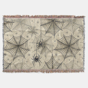 Cobertor Padrão Vintage de Aranhas e Teias de Halloween