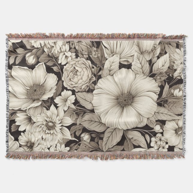 Cobertor Padrão Vintage Floral Sepia (12) (Frente)