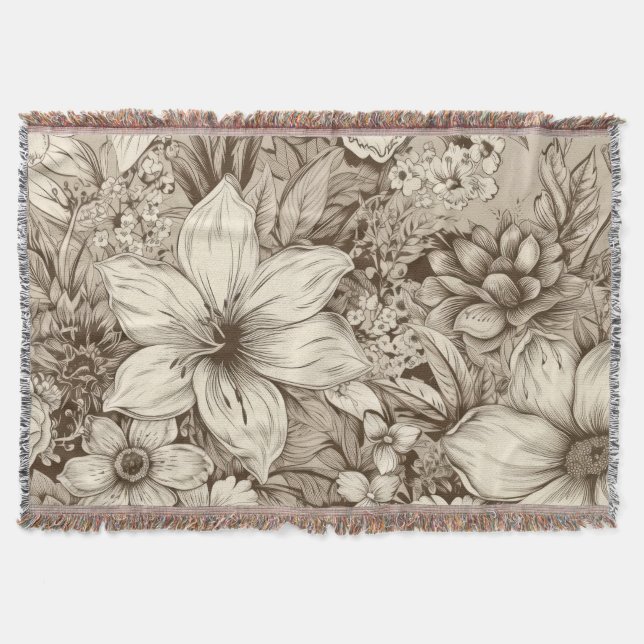 Cobertor Padrão Vintage Floral Sepia (3) (Frente)