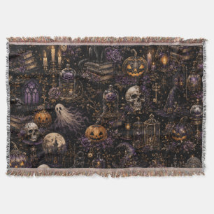 Cobertor Padrão Vintage Gótico de Halloween Noturno Assusta