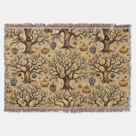 Cobertor Padrão Vintage Haunted Trees & Pumpkin Lanterns