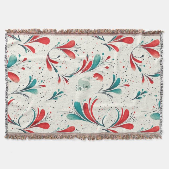 Cobertor Padrão Whimsical Blue e Red Paisley Leaf (2) (Frente)