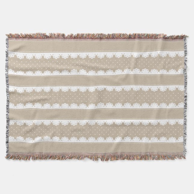 Cobertor Padrões com risca de colar branco e bege (Frente)