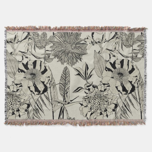 Cobertor Padrões de fundo com palmas de linha, flores. (Frente)