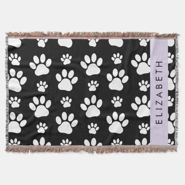 Cobertor Padrões de pata, patas de cão, preto e branco, seu (Frente)