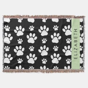 Cobertor Padrões de pata, patas de cão, preto e branco, seu