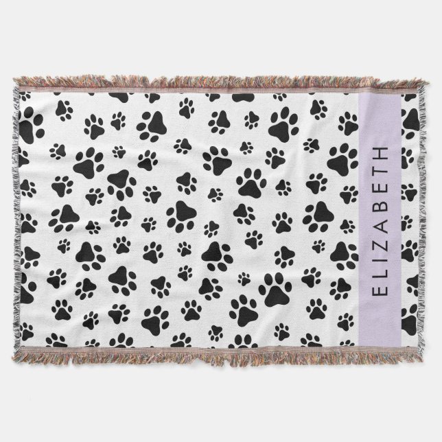 Cobertor Padrões de pata, patas de cão, preto e branco, seu (Frente)