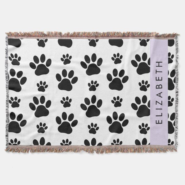 Cobertor Padrões de pata, patas de cão, preto e branco, seu (Frente)