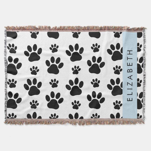 Cobertor Padrões de pata, patas de cão, preto e branco, seu (Frente)
