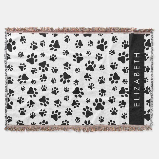 Cobertor Padrões de pata, patas de cão, preto e branco, seu (Frente)