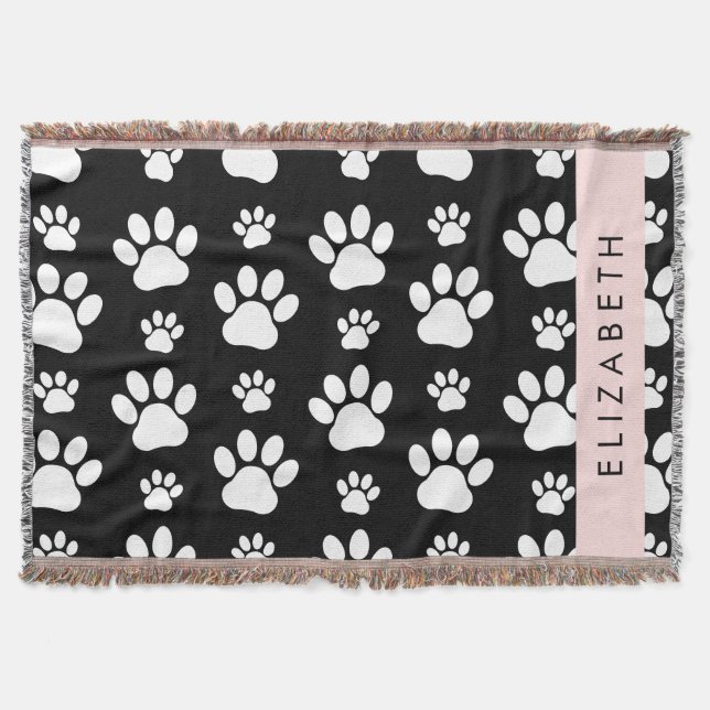 Cobertor Padrões de pata, patas de cão, preto e branco, seu (Frente)