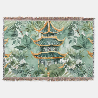 Cobertor Pagoda Asiática de Aquarela na Paisagem Verdante (
