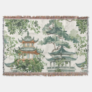 Cobertor Pagoda Asiática de Aquarela na Paisagem Verdante (