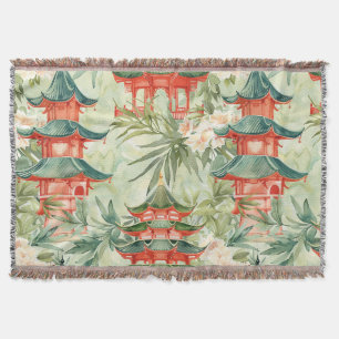 Cobertor Pagoda Florestal Chinesa Europeia em Aquarela