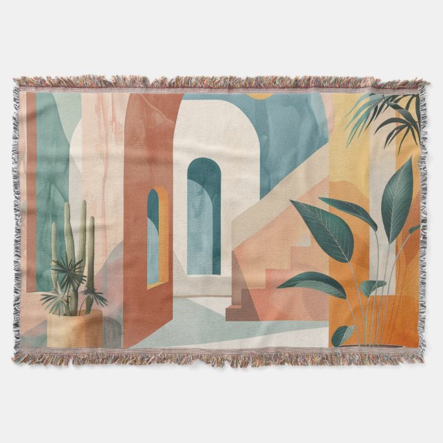 Cobertor Paisagem Boho Abstrato (10) (Frente)