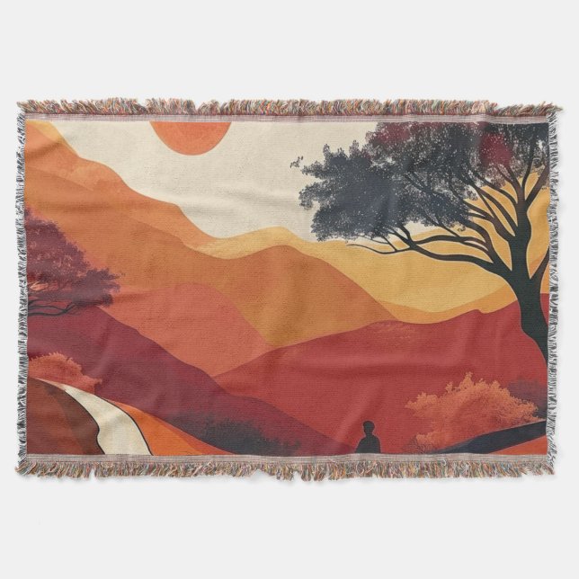 Cobertor Paisagem Boho Abstrato (19) (Frente)