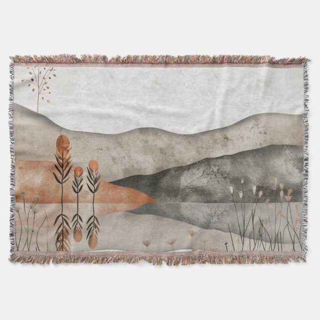 Cobertor Paisagem Boho Abstrato (3) (Frente)