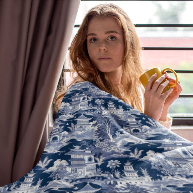 Cobertor Paisagem Chinoiserie Paisagem Azul Branco (Criador carregado)