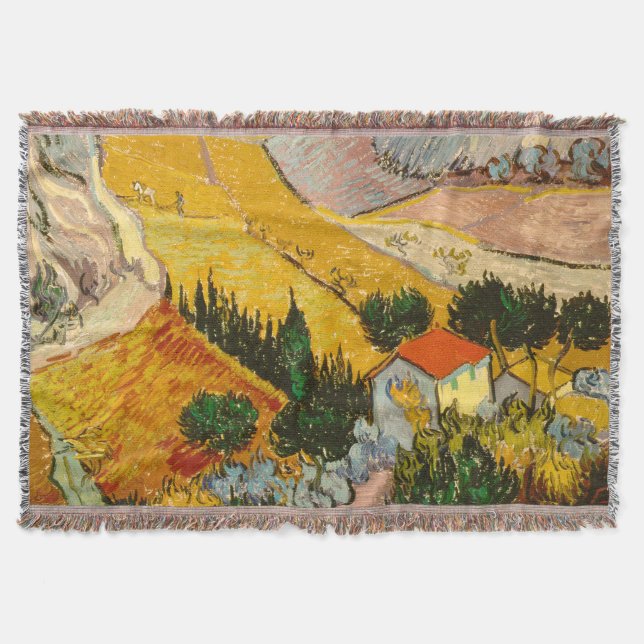 Cobertor Paisagem com House e Ploughma Vincent van Gogh (Frente)